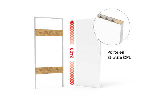 xREVERx XL Decor B011 - Châssis et porte affleurante en stratifié CPL avec âme en nid d'abeille, hauteur 2400 mm