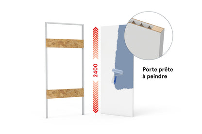 xREVERx XL - Châssis et porte affleurante prête à peindre avec âme en nid d’abeille, hauteur 2400 mm