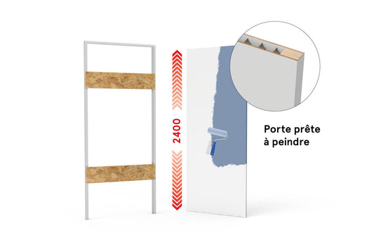 xREVERx XL - Châssis et porte affleurante prête à peindre avec âme en nid d’abeille, hauteur 2400 mm