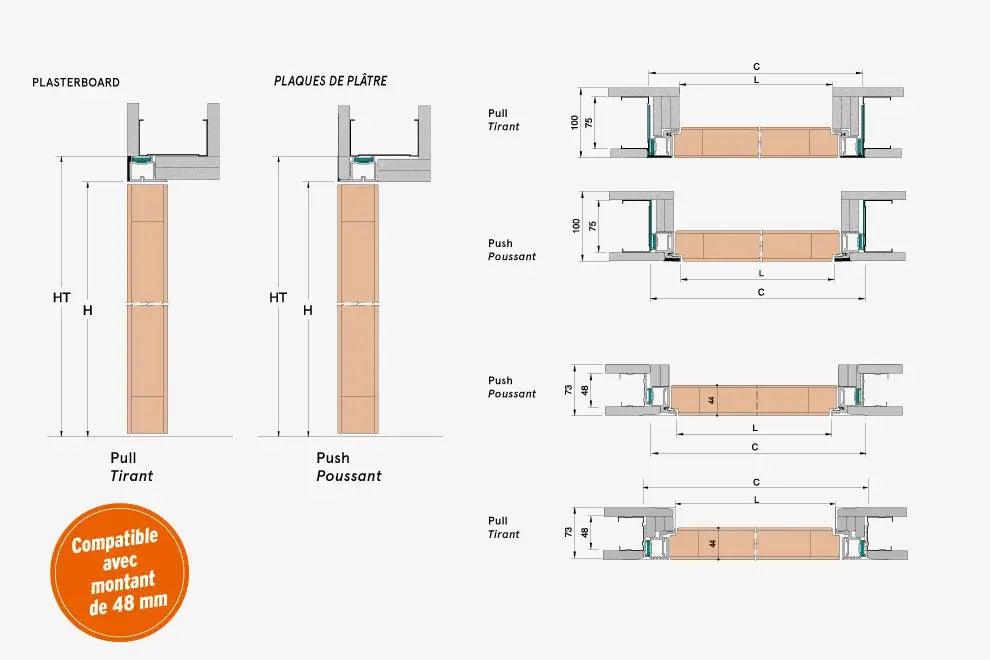 xREVERx Decor B011 - Châssis et porte affleurante en stratifié CPL avec âme en nid d’abeille